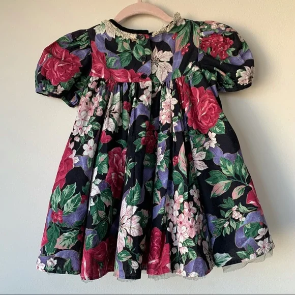 Bonnie Jean Vintage Kids Dress Floral Tulle Short Sleeve Lace Size 4